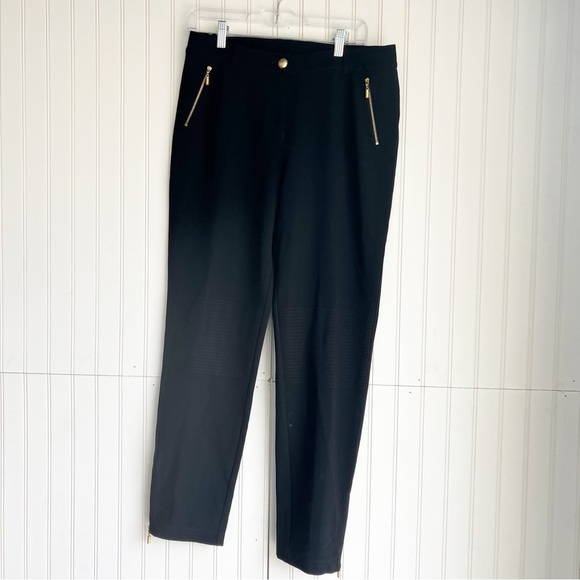 St. John Size 8 Black Gold Zipper Pants Trousers - Picture 1 of 6